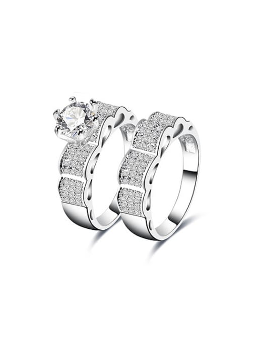 Ronaldo Exquisite Wave Shaped White Gold Plated Copper Ring Set 0