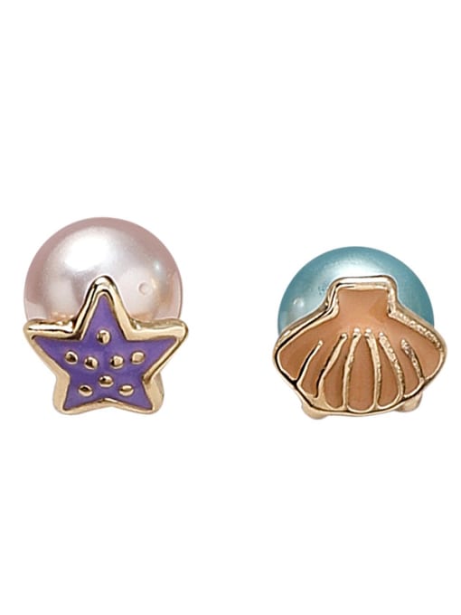 Girlhood Alloy With Rose Gold Plated Cute Starfish Shell  Stud Earrings 2