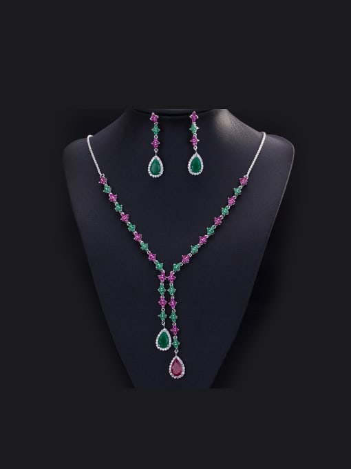 L.WIN Water Drop Color Zircons Two Pieces Jewelry Set 0