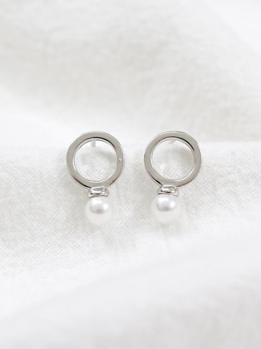 DAKA Simple Hollow Round Artificial Pearl Silver Stud Earrings 1