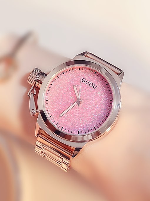 pink GUOU Brand Fashion Shiny Numberless Watch