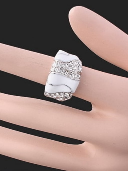 Wei Jia Exaggerated White Enamel Cubic Rhinestones Alloy Ring 1