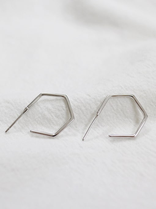 DAKA Simple Hexagonal shaped Silver Stud Earrings 0