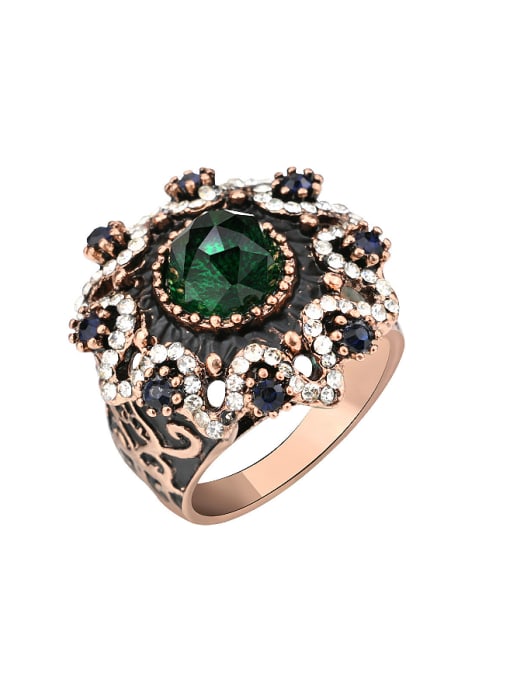 Gujin Retro style Black Enamel Green Glass stone White Crystals Ring 0