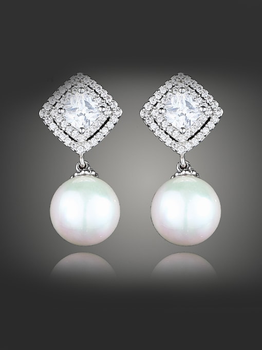 Wei Jia Noble Imitation Pearl White Zirconias Stud Earrings 0