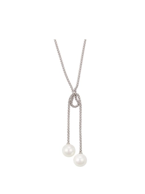 white Copper Alloy 18K Gold Plated Simplism Pearl Necklace