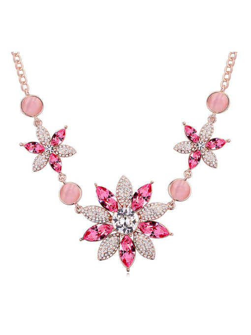 pink Fashion Flowery Pendant austrian Crystals Alloy Necklace