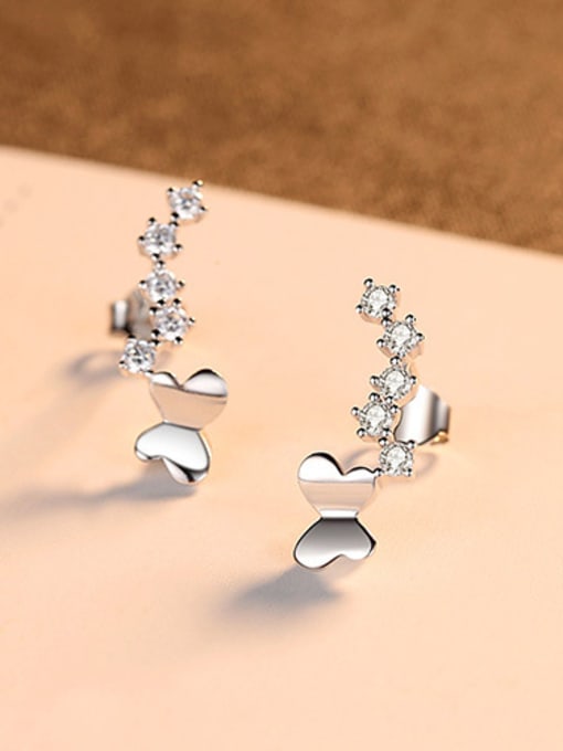 Platinum -16C01 925 Sterling Silver With Cubic Zirconia Simplistic Butterfly Stud Earrings