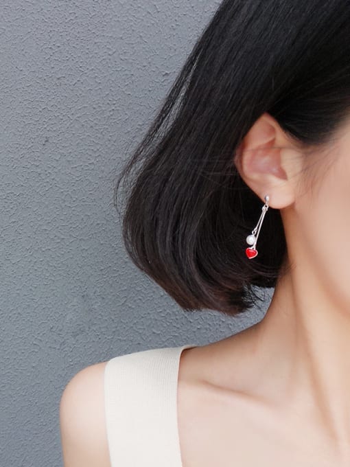 Peng Yuan Fashion Freshwater Pearl Red Heart shaped Earrings 1