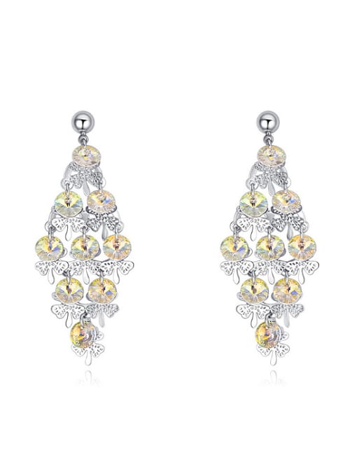 white Exaggerated Cubic austrian Crystals Flowers Alloy Earrings