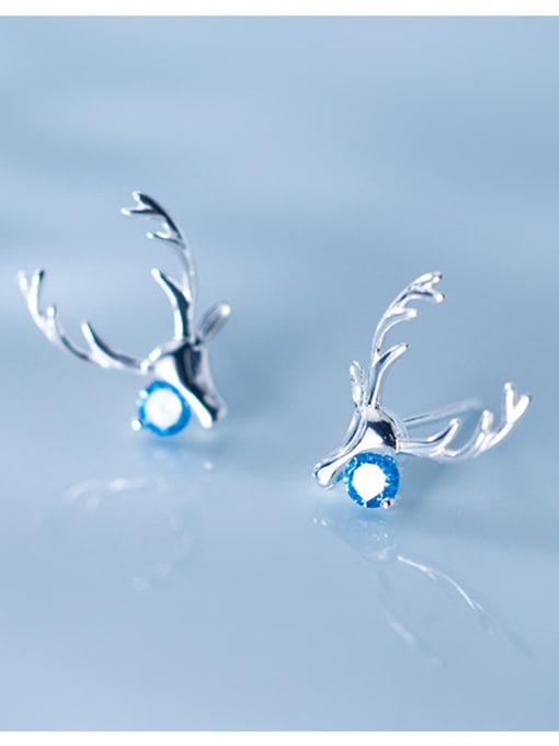 Rosh 925 Sterling Silver With Silver Plated Cute Antler Stud Earrings 2