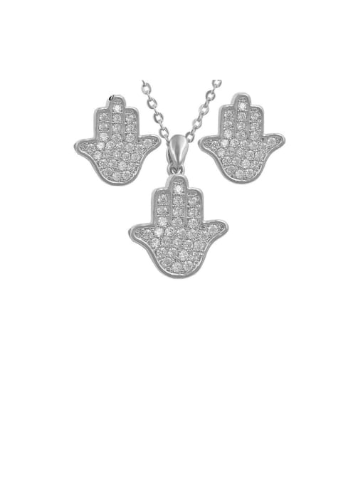 Platinum Copper With Cubic Zirconia Personality Palm Earrings And Necklaces  2 Piece Jewelry Set