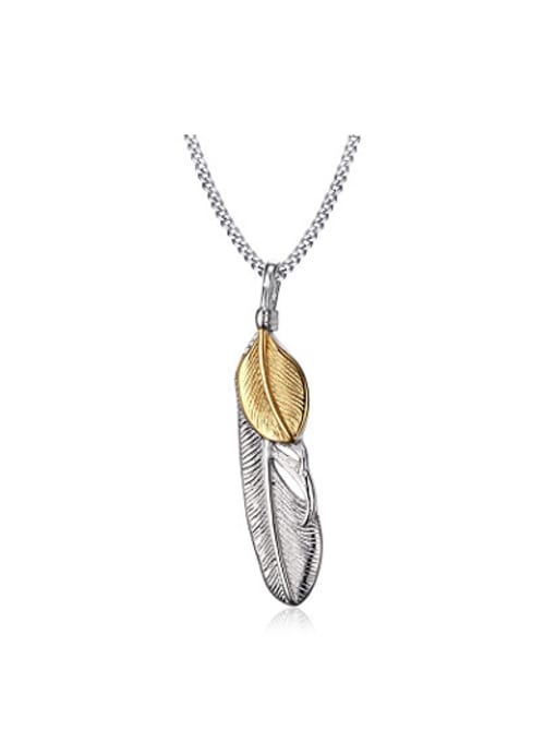 CONG Exquisite Double Color Design Feather Shaped Stainless Steel Pendant 0