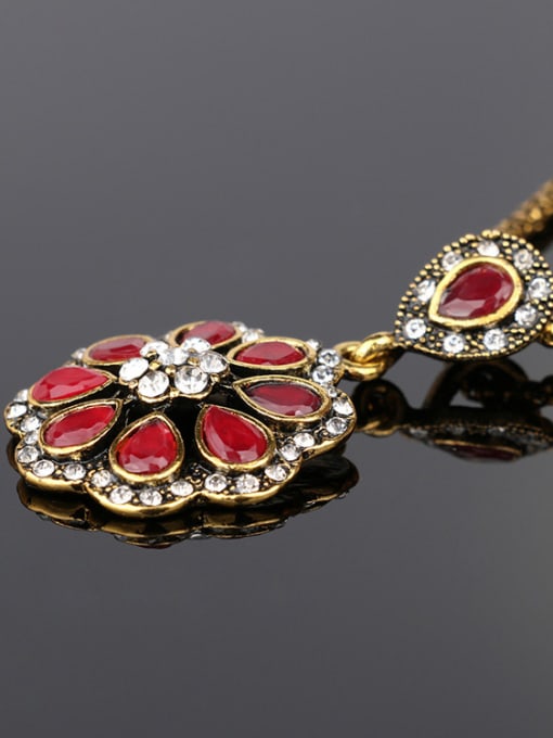 Gujin Ethnic style Red Resin stones Flowery Three Pieces Jewelry Set 2