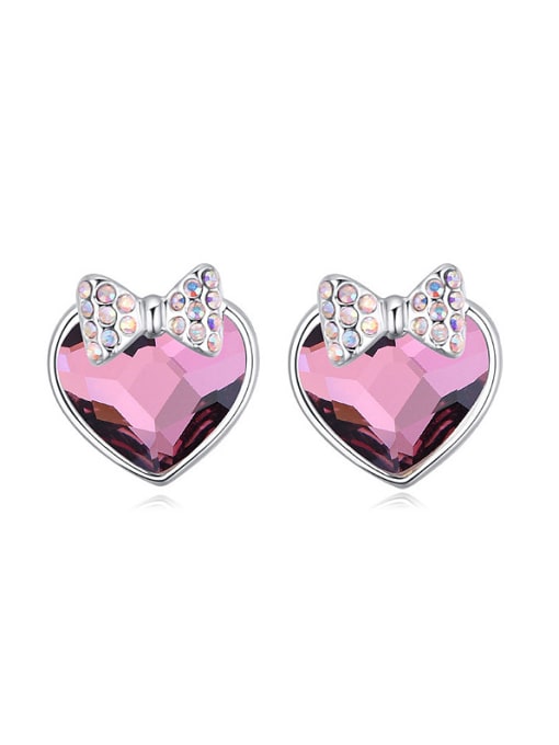 Purple Fashion Heart austrian Crystal Little Shiny Bowknot Stud Earrings