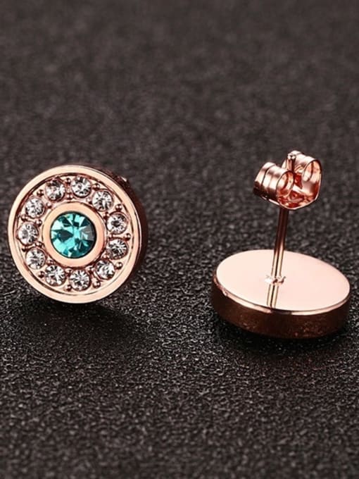 CONG Trendy Rose Gold Plated Round Shaped Rhinestone Stud Earrings 1