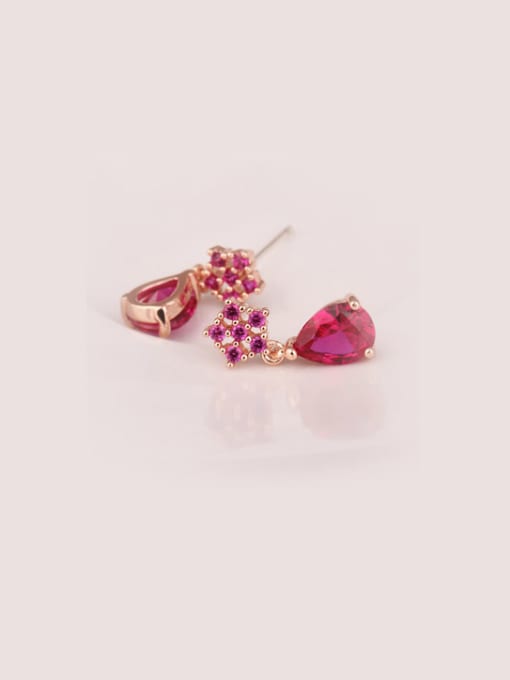 Qing Xing Flower Drop  5 # Red Corundum 925 Sterling Silver Rose Gold Plating  stud Earring