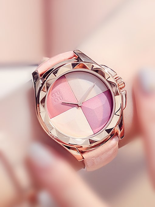 Pink GUOU Brand Simple Numberless Mechanical Watch