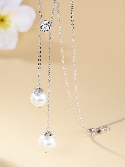 One Silver High-grade Pearl Sweater Necklace 2