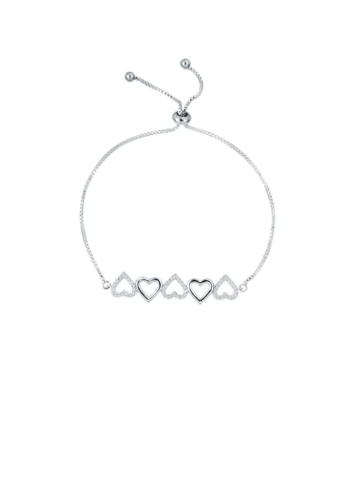 platinum Copper With  Cubic Zirconia Simplistic Heart Adjustable Bracelets