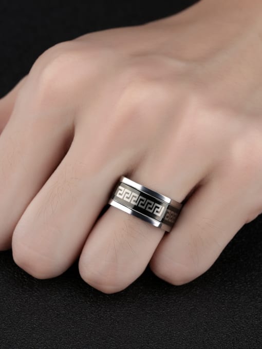 Open Sky Stainless Steel With White Gold Plated Grain Men Rings 1