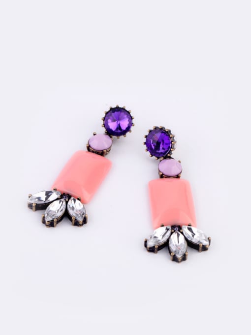 Pink Retro Flower Shaped Artificial Gemstones Stud drop earring