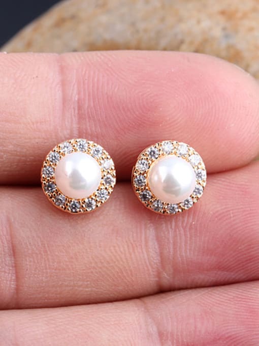 Champagne Gold S925 Sterling Silver Pearl China Wind Temperament Anti-allergy stud Earring