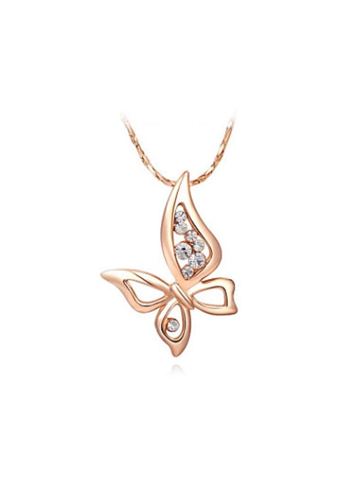 Rose Gold Exquisite Rose Gold Butterfly Shaped Crystal Necklace