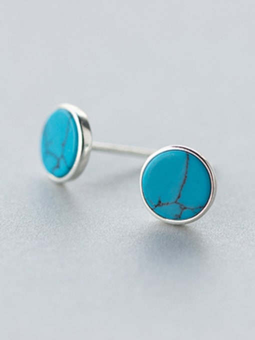 Rosh S925 silver retro synthesis round turquoise stud Earring 0