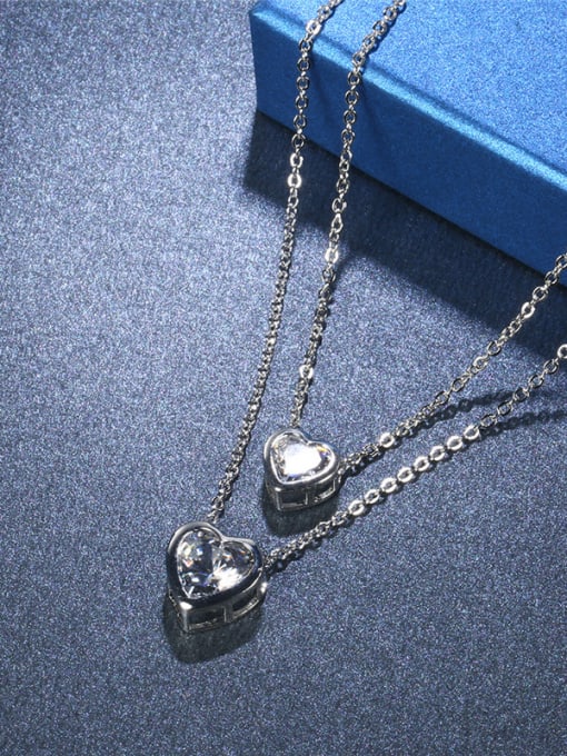 Platinum Temperament Heart Shaped Glass Double Chain Necklace