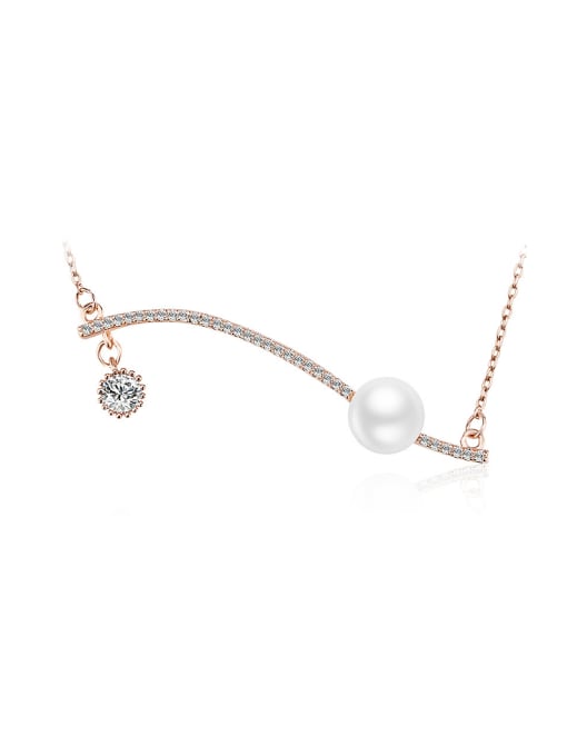 OUXI 18K Rose Gold AAA Zircon Pearl Necklace 0