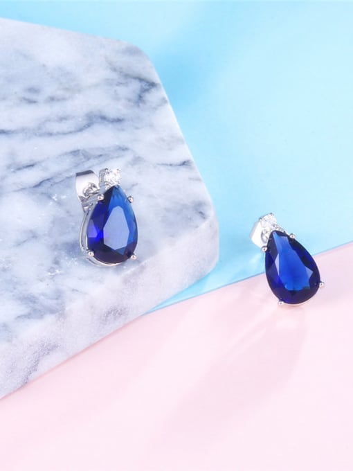 Platinum Exquisite Blue Water Drop Shaped Stud Earrings