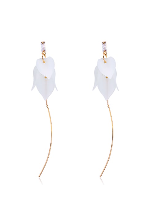 Gold white Fashion Leaves Slim Line Drop Earrings