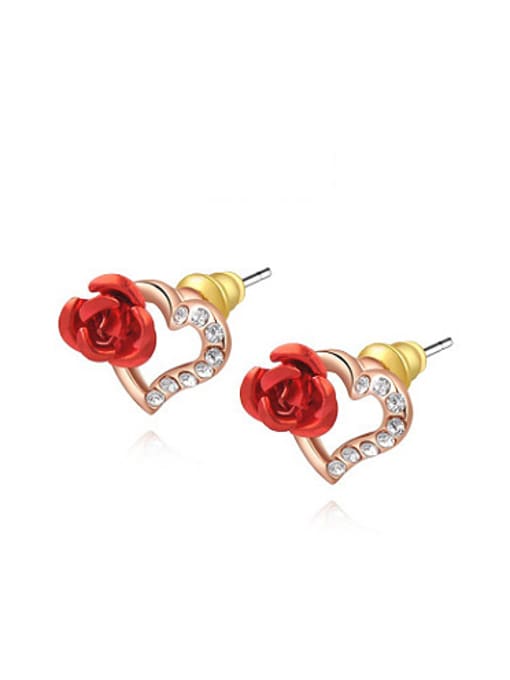 Rose Gold Elegant Red Rose Shaped Austria Crystal Stud Earrings