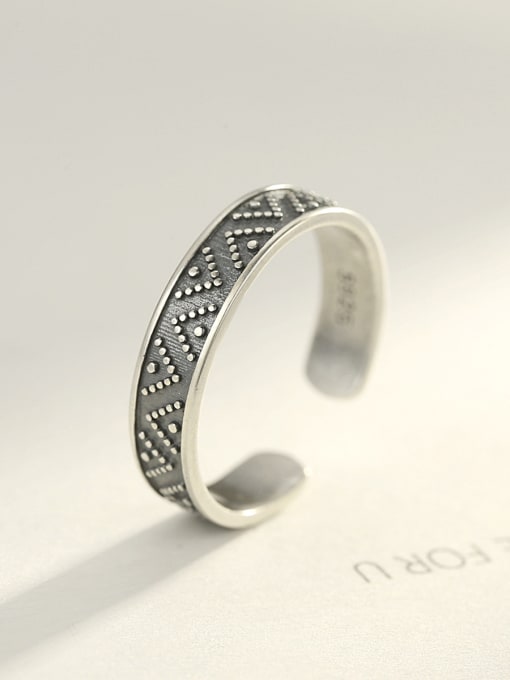 CCUI 925 Sterling Silver With Antique Silver Plated Vintage Simple Pattern Free Size Rings 2