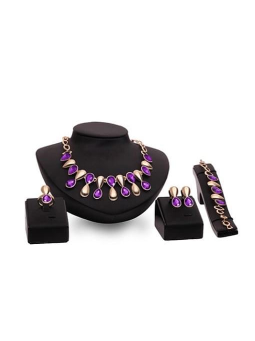 Purple 2018 2018 2018 Alloy Imitation-gold Plated Fashion Artificial Stones Four Pieces Jewelry Set