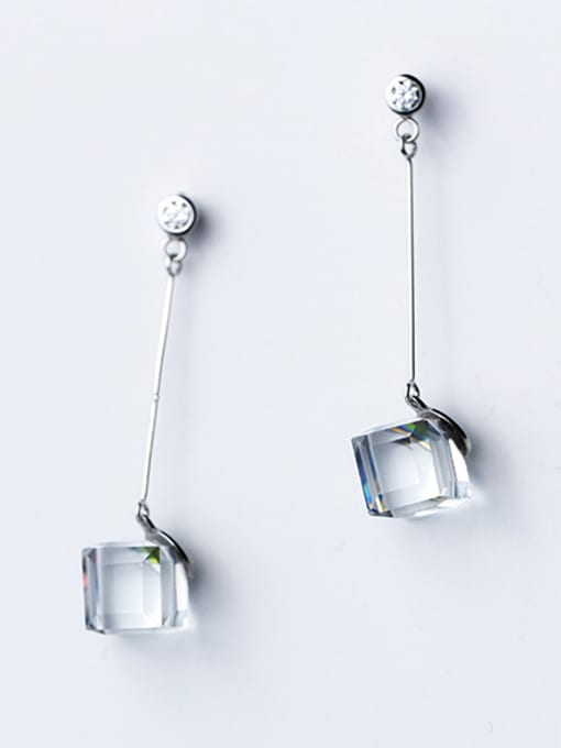 Rosh Temperament Square Shaped Crystal S925 Silver Drop Earrings 0