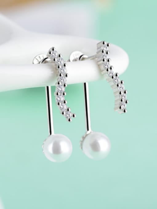 AI Fei Er Simple Imitation Pearl Cubic Zirconias Stud Earrings 2