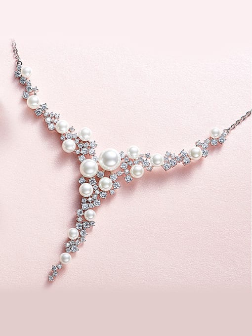CEIDAI Fashion Elegant Artificial Pearls Zircon Necklace 2
