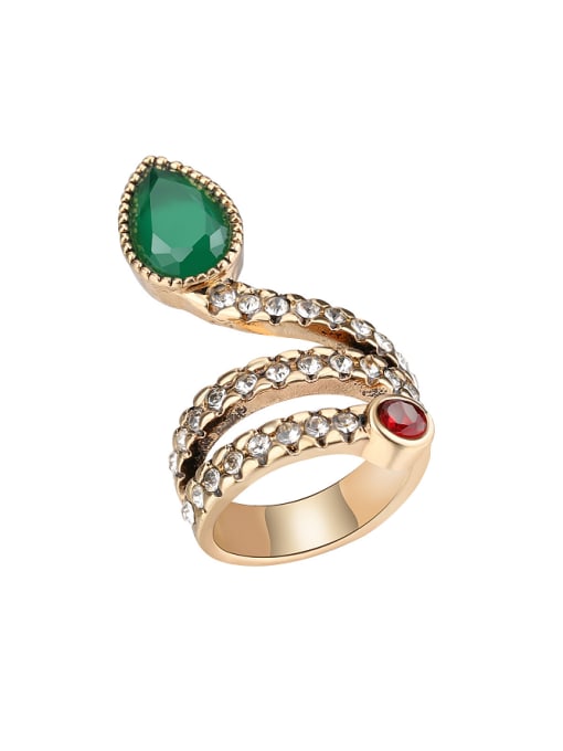 Gujin Punk style Green Resin stone White Crystals Alloy Ring