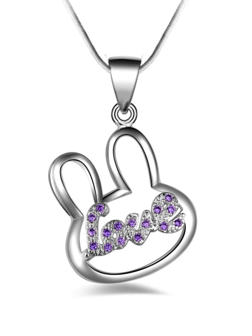 Purple Fashion Hollow Bunny Cubic Zirconias Love Pendant Copper Necklace