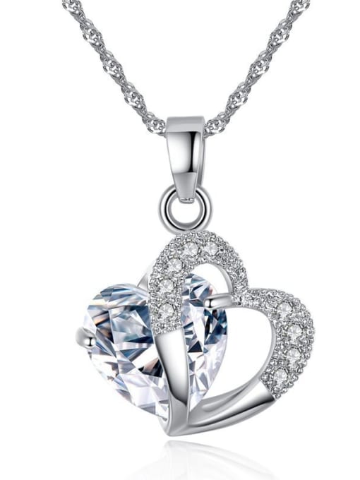 White Fashion Heart Zircon Pendant Copper Necklace