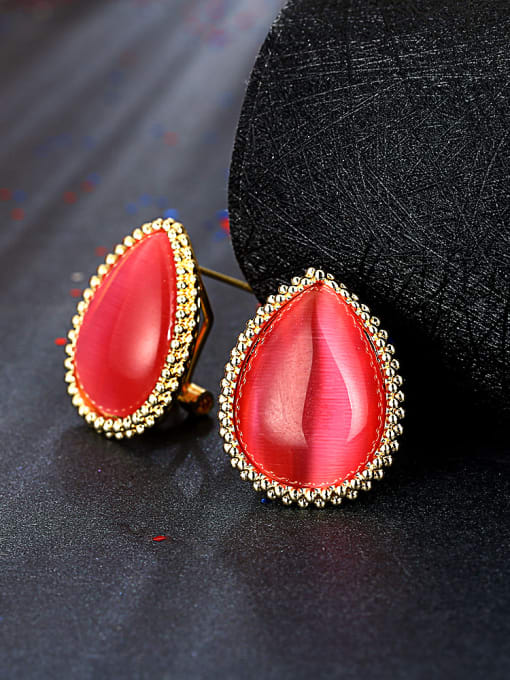 Golden Trendy Water Drop Shaped Opal Stone Stud Earrings