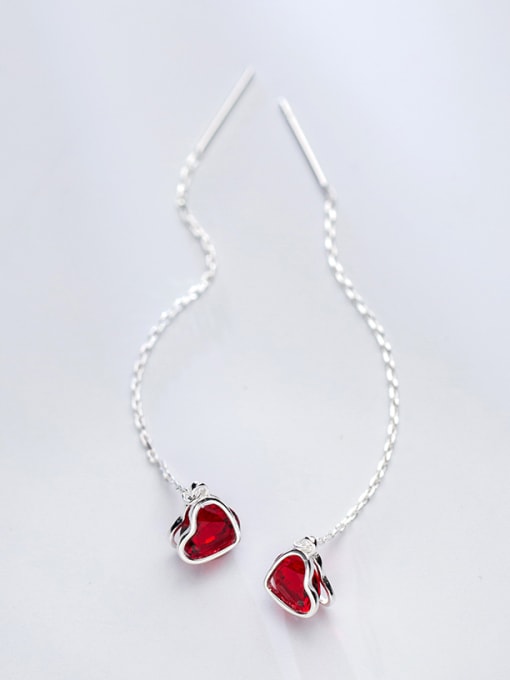 Rosh All-match Heart Shaped S925 Silver Crystal Line Earrings