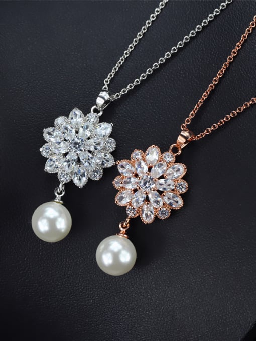 L.WIN Zircon Flower Pearl Wedding Jewelry Set 4