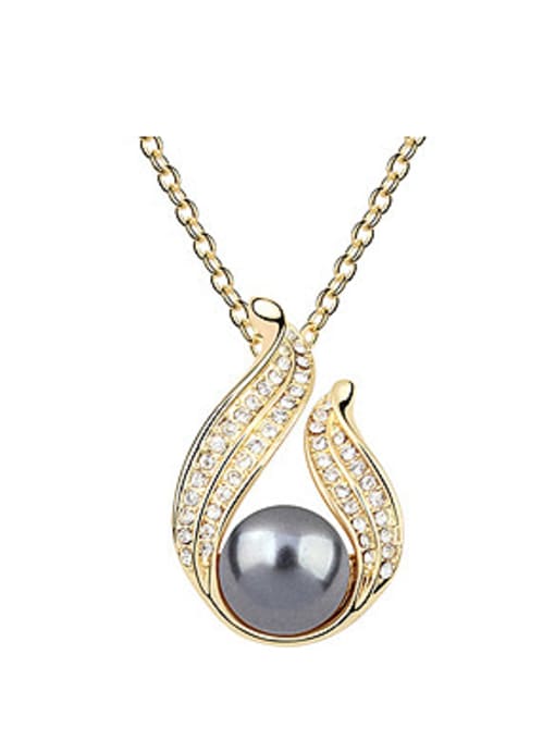 deep grey Champagne Gold Plated Imitation Pearl Tiny Crystals-covered Alloy Necklace