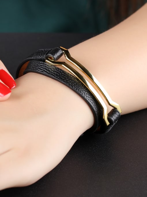 Open Sky Fashion Two-band Artificial Leather Gold Plated Bracelet 1