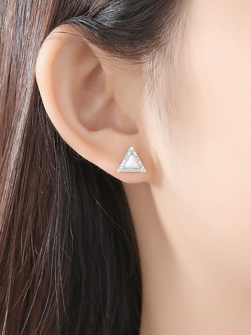 CCUI 925 Sterling Silver With Opal Simplistic Triangle Stud Earrings 1