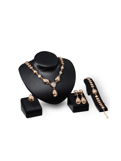 BESTIE Alloy Imitation-gold Plated Classical style Water Drop shaped Four Pieces CZ Jewelry Set