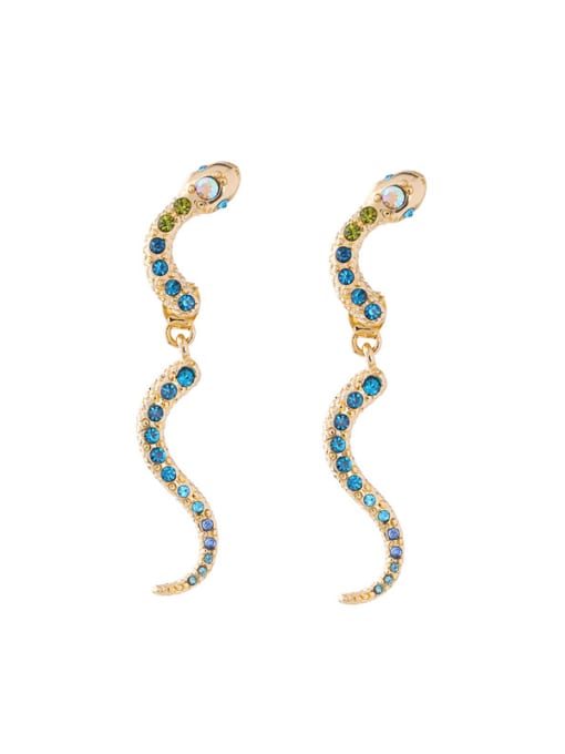 KM Snake Shaped Color Zircons Western Style Women Stud Earrings 0